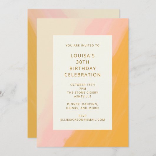 Boho Abstract Waterverf Roze Geel 30e Verjaardag Kaart (Voorkant / Achterkant)