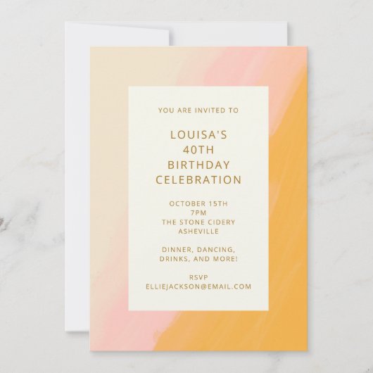 Boho Abstract Waterverf Roze Geel 40e Verjaardag Kaart (Voorkant)