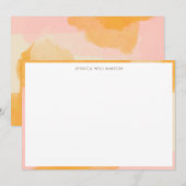 Boho Abstract Waterverf Roze Geel Stationery Bedankkaart (Voorkant / Achterkant)