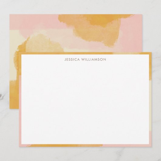 Boho Abstract Waterverf Roze Geel Stationery Bedankkaart (Voorkant / Achterkant)