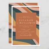 Boho Abstract Wavy Lines Terracotta Green Wedding Kaart (Voorkant / Achterkant)