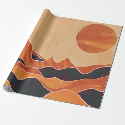 Boho Abstract woestijnlandschap met minimalistisch Cadeaupapier (Uitgerold)