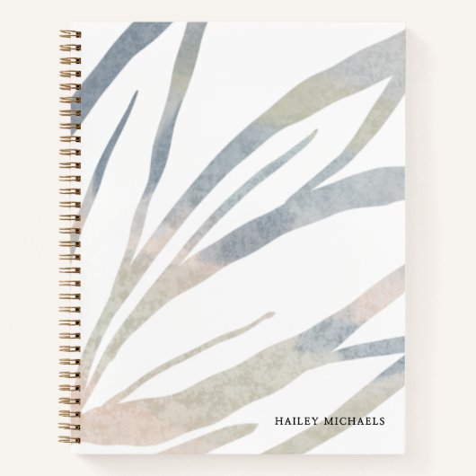 Boho Abstracte bladeren met gepersonaliseerde naam Notitieboek (Voorkant)