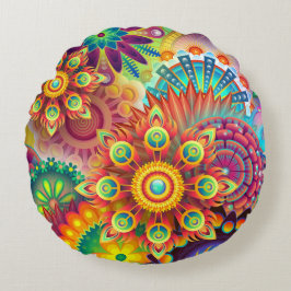 Boho abstracte bloem rond kussen