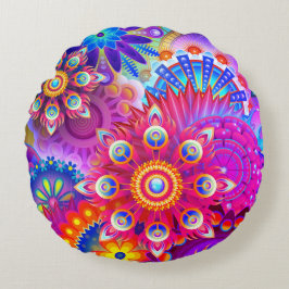 Boho abstracte bloem rond kussen