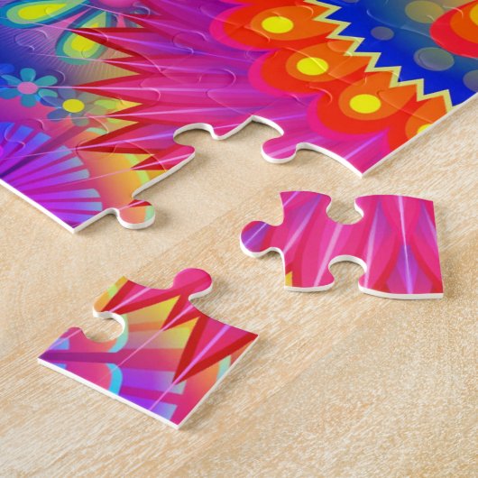 Boho abstracte bloemen kleurrijk legpuzzel (Zijkant)