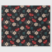 BOHO ABSTRACTE BLOEMEN OP ZWART CADEAUPAPIER (Vlak)