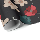 BOHO ABSTRACTE BLOEMEN OP ZWART CADEAUPAPIER (Rol Hoek)