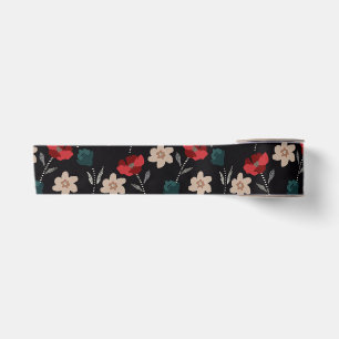 BOHO ABSTRACTE BLOEMEN OP ZWART SATIJNEN LINT