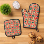 Boho Abstracte Bloemkunst Ovenwant & Pannenlap Set (Top down)
