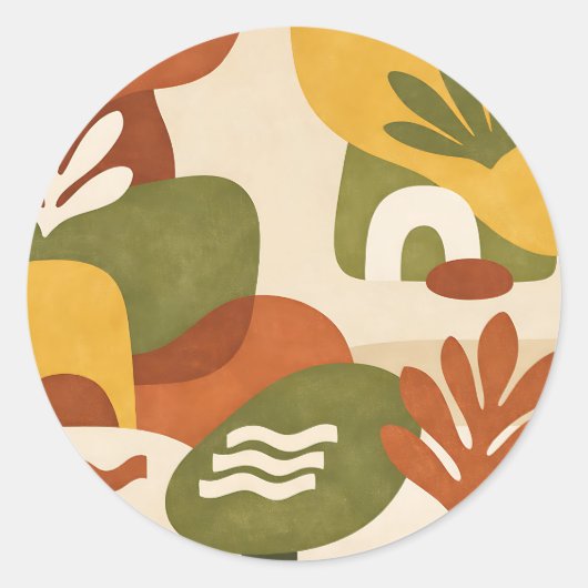 Boho Abstracte Botanische Kunst Ronde Sticker (Voorkant)