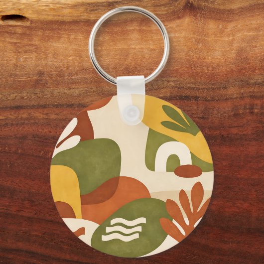 Boho Abstracte Botanische Kunst Sleutelhanger (Achterkant)
