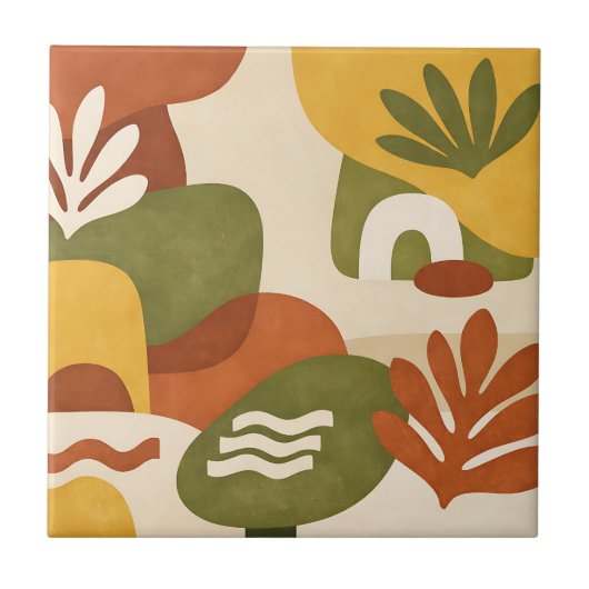 Boho Abstracte Botanische Kunst Tegeltje (Voorkant)
