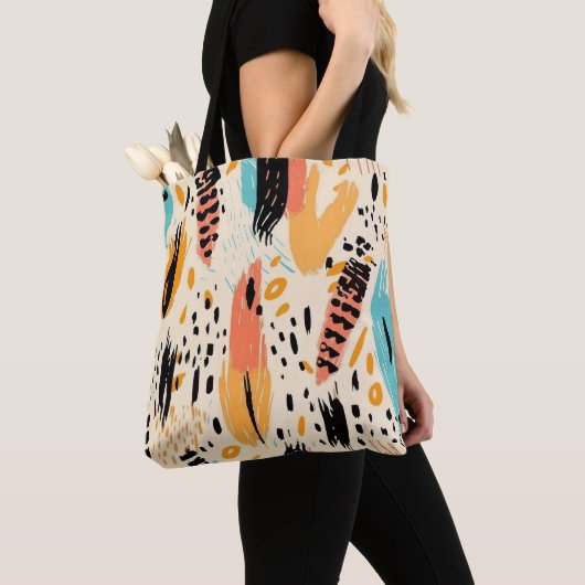 Boho Abstracte Brushstroke Canvas tas – trendy art (Dichtbij)