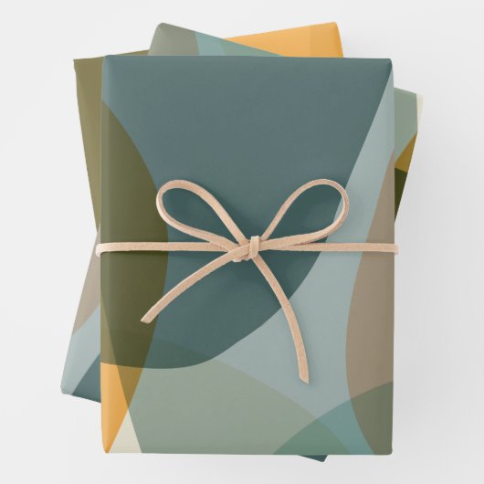 Boho Abstracte geometrische vormen Blauw en Geel Inpakpapier Vel (In situ)