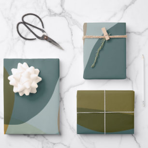 Boho Abstracte geometrische vormen Blauw en Geel Inpakpapier Vel