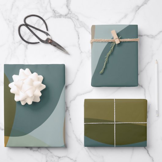 Boho Abstracte geometrische vormen Blauw en Geel Inpakpapier Vel (Voorkant)