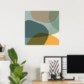 Boho Abstracte geometrische vormen Blauw en Geel Poster (Thuiskantoor)