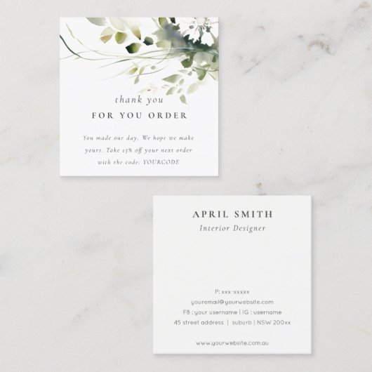 Boho Abstracte groene bloemen dank u voor de beste Vierkante Visitekaartje (Voorkant / Achterkant)