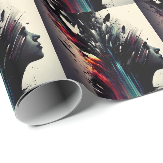 Boho abstracte kunst met meisjesgezicht cadeaupapier (Rol Hoek)