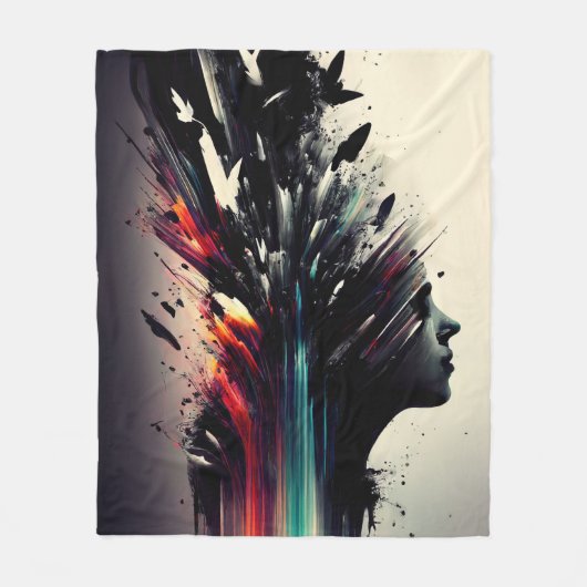 Boho abstracte kunst met meisjesgezicht fleece deken (Voorkant)
