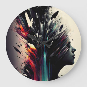 Boho abstracte kunst met meisjesgezicht grote klok