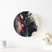 Boho abstracte kunst met meisjesgezicht grote klok (Huis)