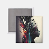 Boho abstracte kunst met meisjesgezicht magneet (Voorkant / Achterkant)