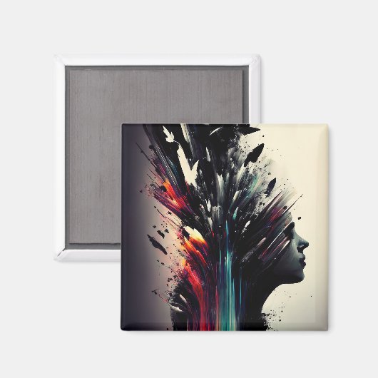 Boho abstracte kunst met meisjesgezicht magneet (Voorkant / Achterkant)