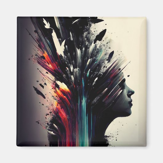 Boho abstracte kunst met meisjesgezicht magneet (Voorkant)