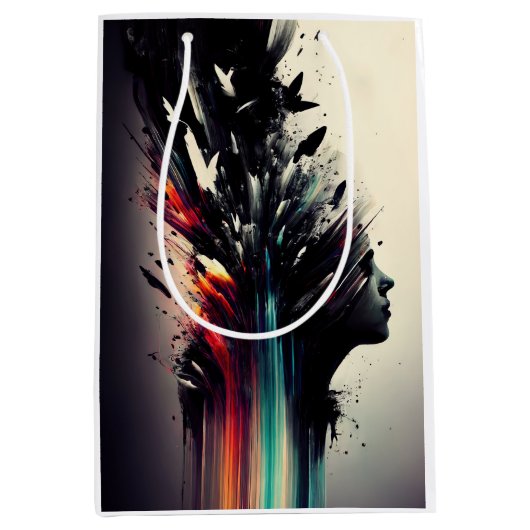 Boho abstracte kunst met meisjesgezicht medium cadeauzakje (Voorkant)