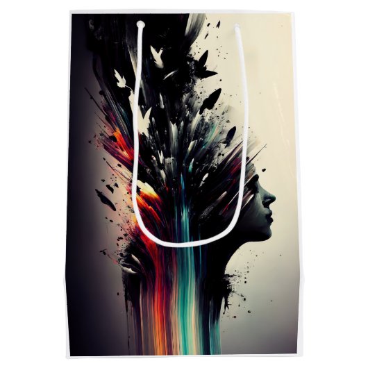 Boho abstracte kunst met meisjesgezicht medium cadeauzakje (Achterkant)