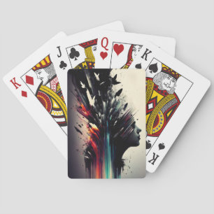 Boho abstracte kunst met meisjesgezicht pokerkaarten