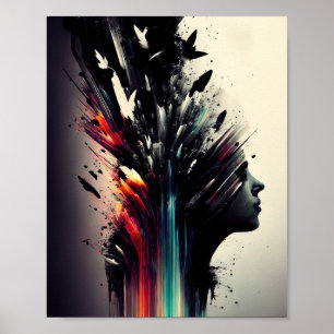 Boho abstracte kunst met meisjesgezicht poster
