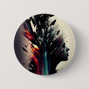 Boho abstracte kunst met meisjesgezicht ronde button 5,7 cm