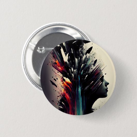 Boho abstracte kunst met meisjesgezicht ronde button 5,7 cm (Voorkant /achterkant)