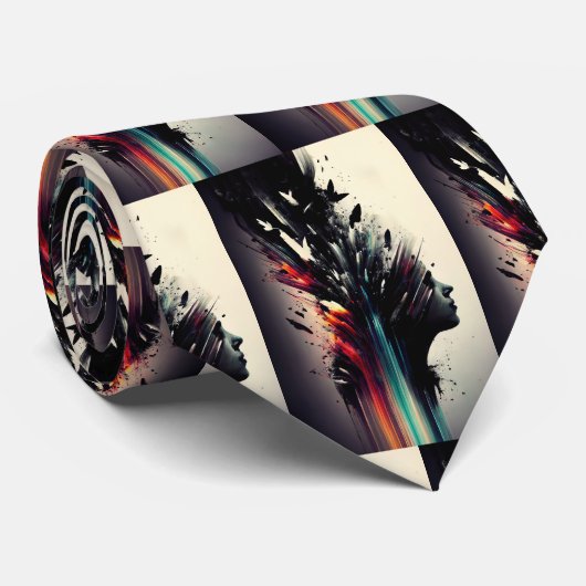 Boho abstracte kunst met meisjesgezicht stropdas (Opgerold)