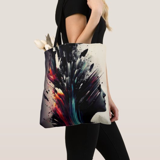 Boho abstracte kunst met meisjesgezicht tote bag (Dichtbij)