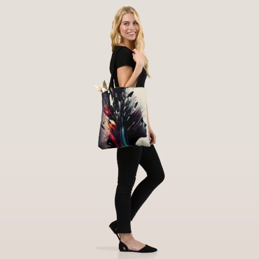 Boho abstracte kunst met meisjesgezicht tote bag (Op model)