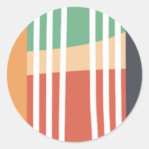 Boho abstracte lijn kunst retro kleuren ronde sticker
