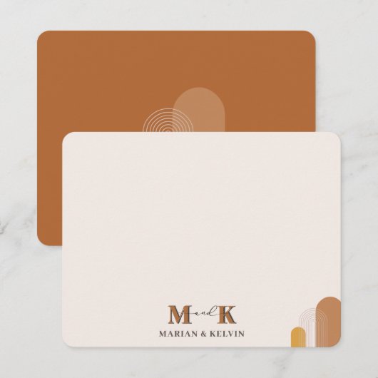 Boho Abstracte Modern Couple Monogram Initialen Notitiekaartje (Voorkant / Achterkant)
