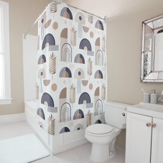 Boho Abstracte moderne geometrische slaapzaal Douchegordijn (In situ)