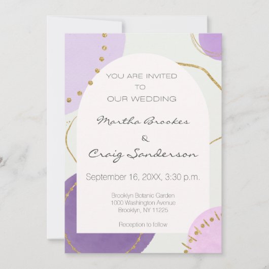 Boho Abstracte Paarse gouden Waterverf Wedding Kaart (Voorkant)