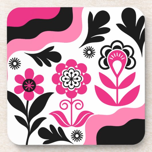 Boho Abstracte Roze Bloem Kunst Bier Onderzetter (Voorkant)
