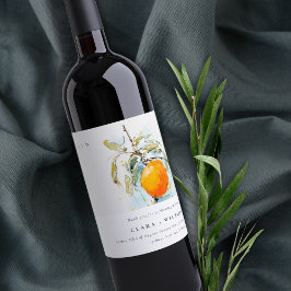 Boho Abstracte Schets Oranje Tuin Bruiloft Wijn Etiket