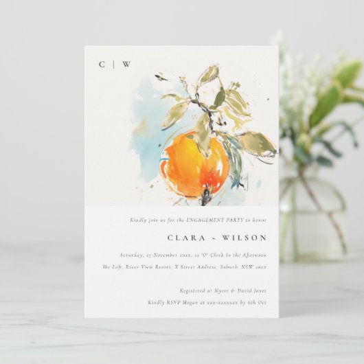 Boho Abstracte Schets Oranje Tuin Verlovingsfeest Kaart (Staand voorkant)