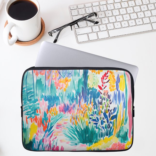 Boho Abstracte Tuin met Wilde Bloemen Laptop Sleeve (Creator heeft geüpload)