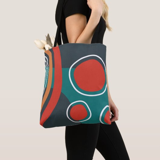 Boho abstracte vormen, kleurrijke lijnkunst tote bag (Dichtbij)