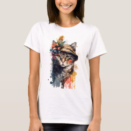BOHO ABSTRACTE WATERVERF CAT MET STROMEN T-SHIRT