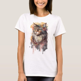 BOHO ABSTRACTE WATERVERF CAT MET STROMEN T-SHIRT